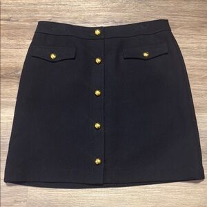 LOFT Black Wool Blend Mini Pencil Skirt with Gold Buttons and Pockets NWOT
